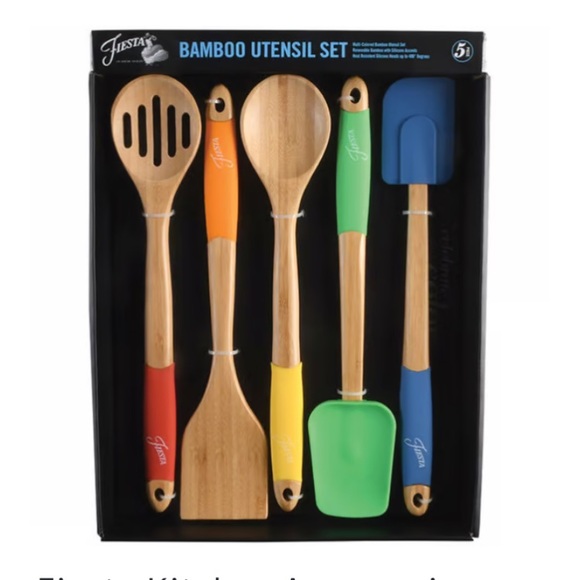 NWT-Fiesta 5 piece Bamboo Silicon Utensil Set - Picture 2 of 9